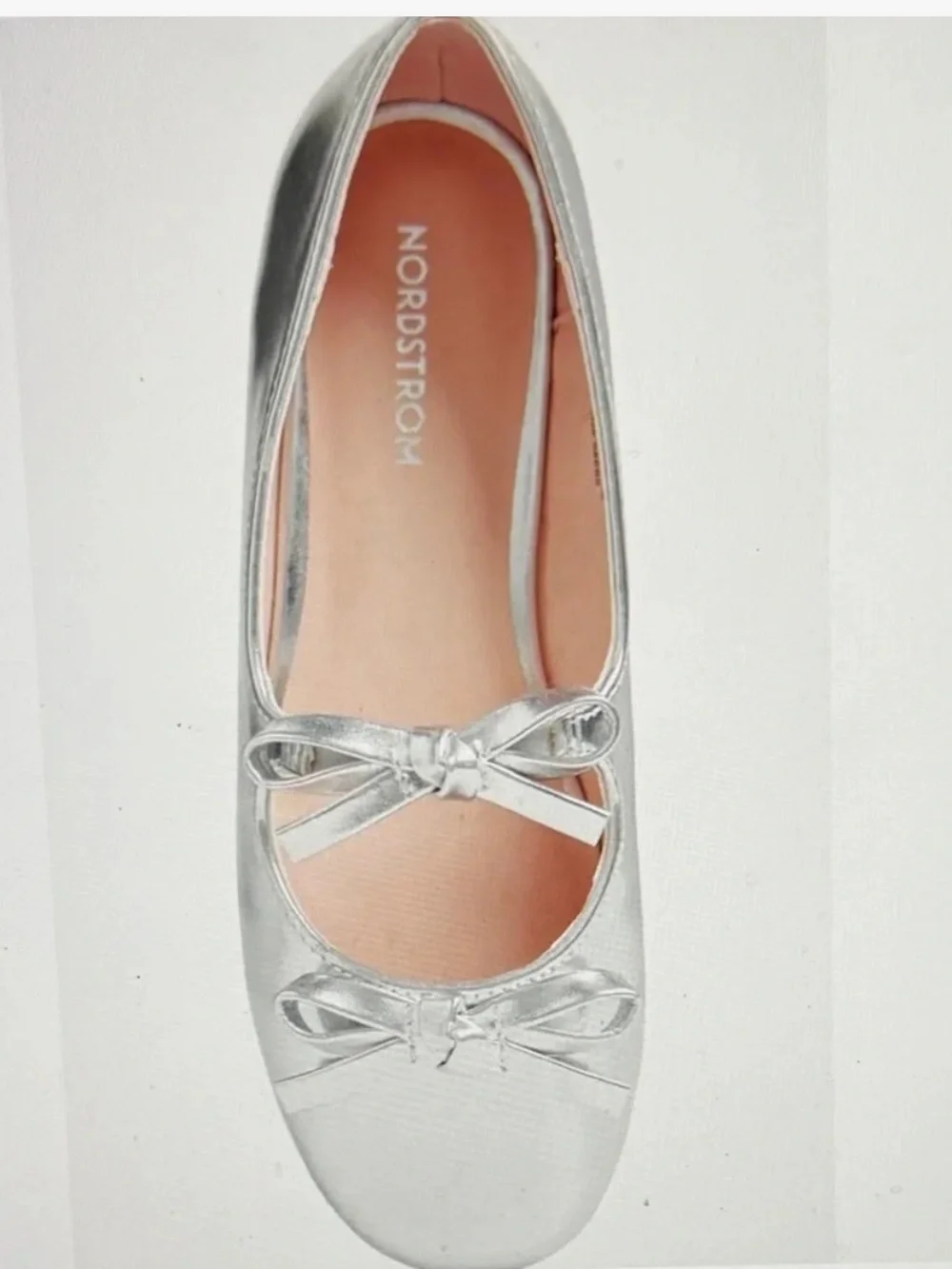 Nordstrom Girl’s Kids Silver Metallic Bow Flat Ballerina Shoes Size 13